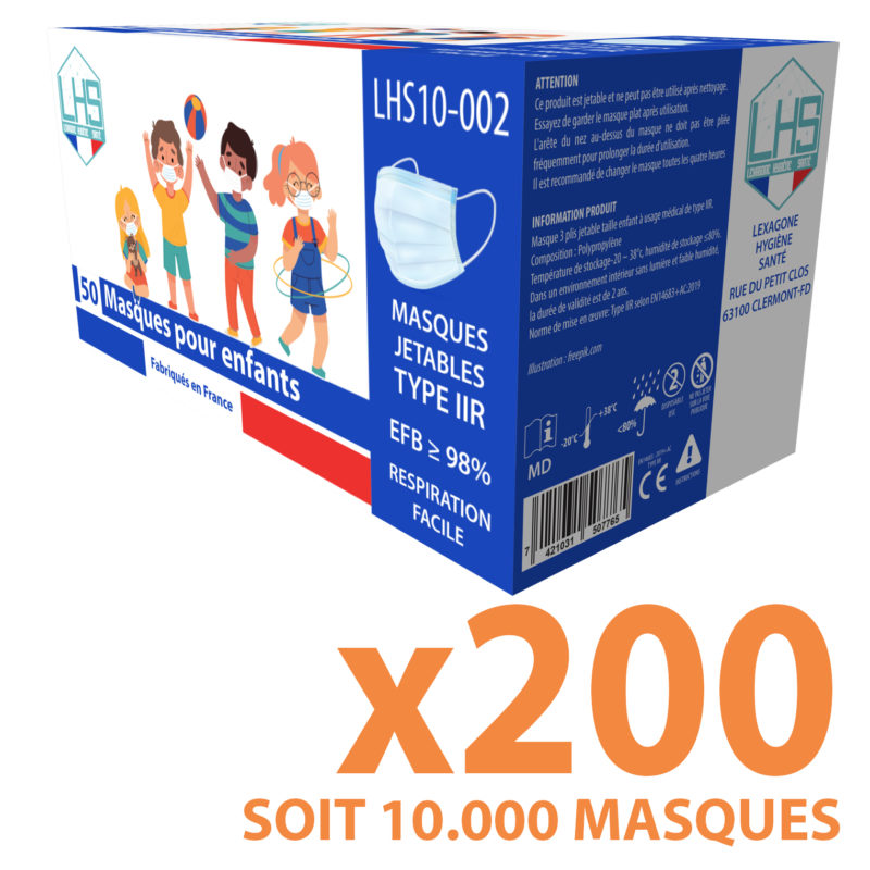 Masques jetables taille enfant – Lot de 200 boites - Boite de 50-masques - LHS Groupe